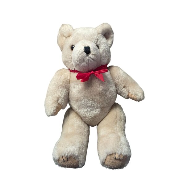 Vintage Jointed Plush Teddy Bear Cream 12" Stuffed Animal - Picture 5 of 9